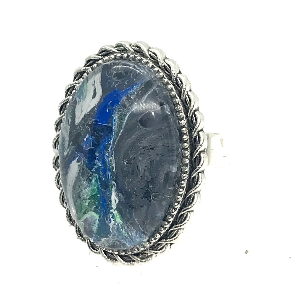 Handmade oval dome ring adjustable NSR silver color band